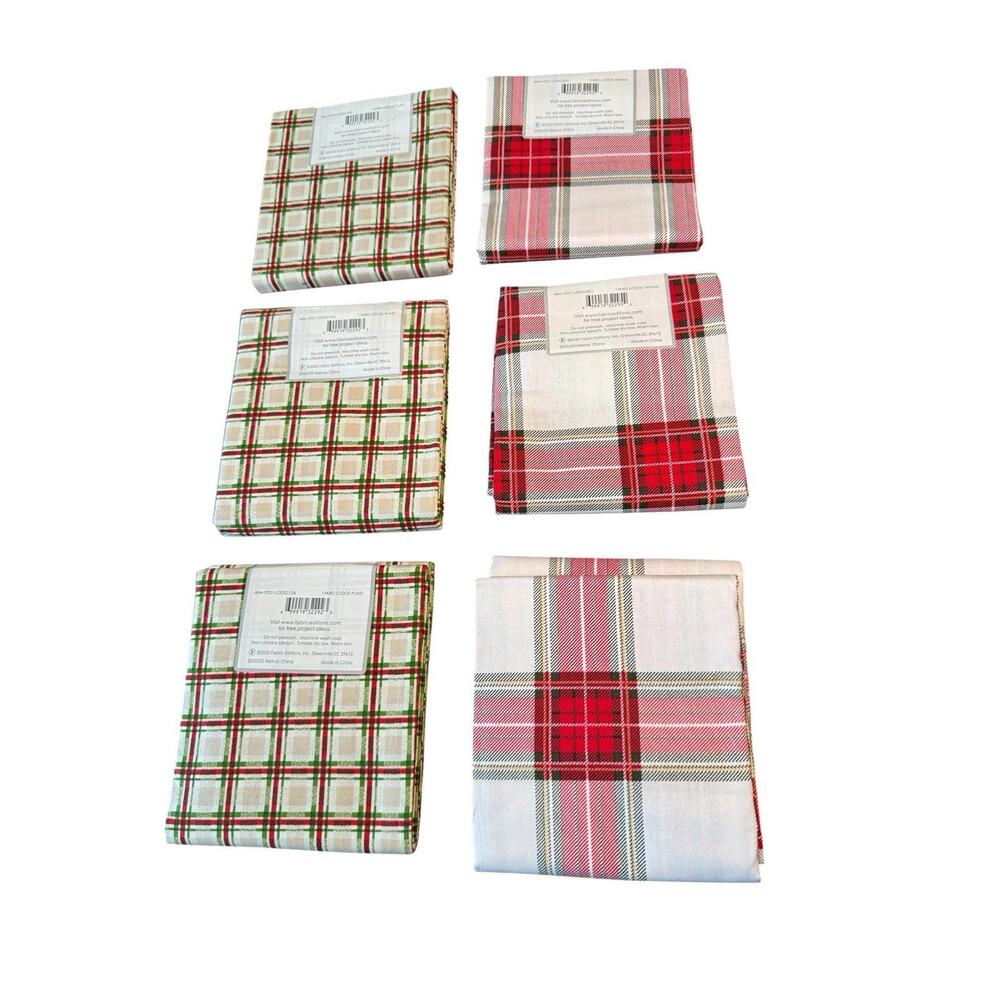 Lot 6 Christmas‎ Holiday Plaid Fabric 1 Yard Cuts Cotton Red Green Holiday Craft